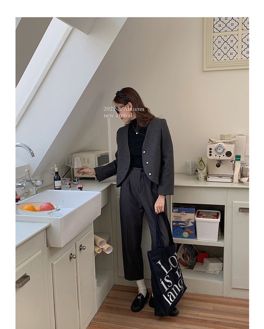 【歌铭】灰色小西装外套女装2022冬季新款短款炸街休闲西服N356A (7)
