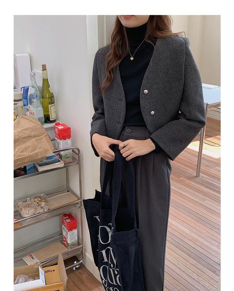 【歌铭】灰色小西装外套女装2022冬季新款短款炸街休闲西服N356A (8)