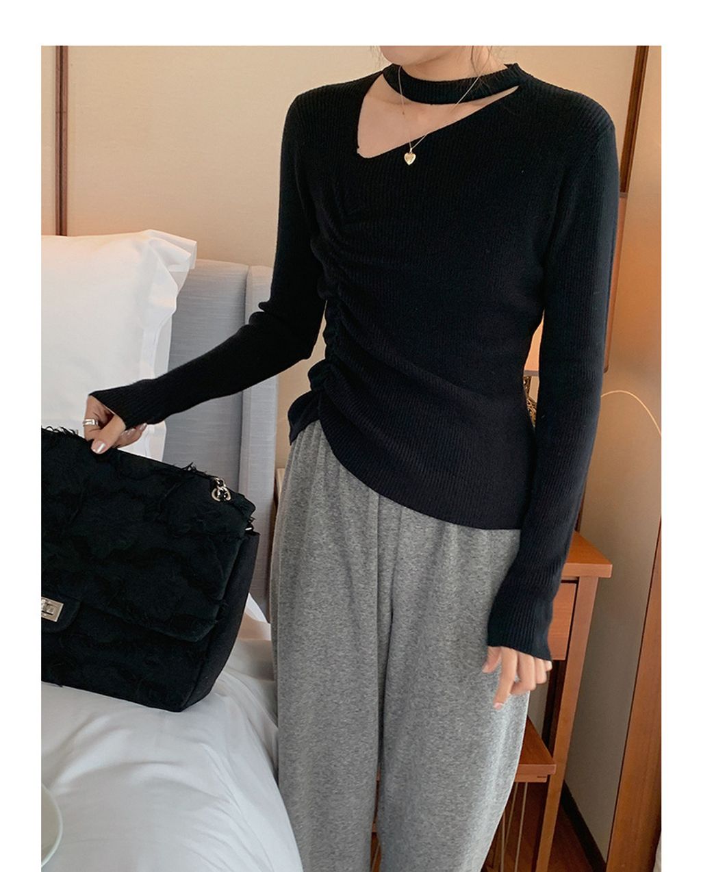 【纯欲天花板】设计感不规则小心机毛针织衫女装冬长袖上衣Y8367 (3)