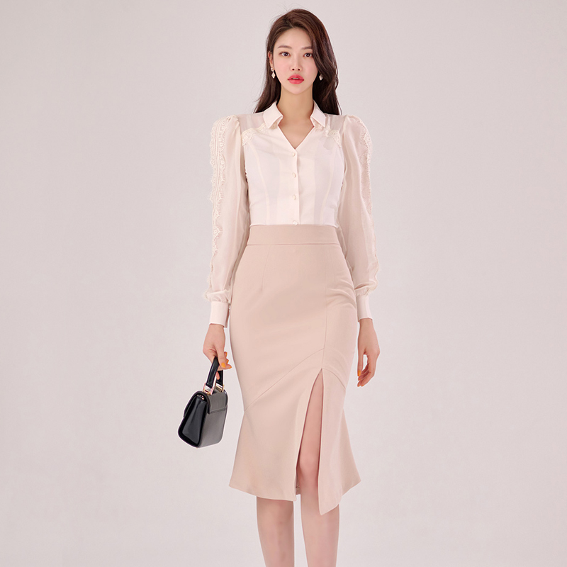 TFT12122 LACE STITCHING BLOUSE AND SPLIT SKIRT – The Fashion Trends