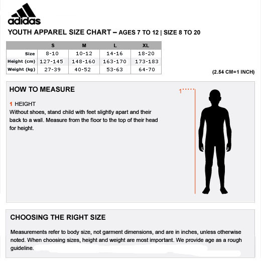 adidas jacket youth size chart