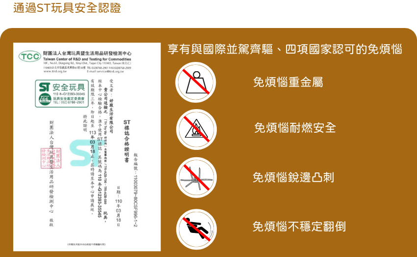 通過ＳＴ玩具安全認證