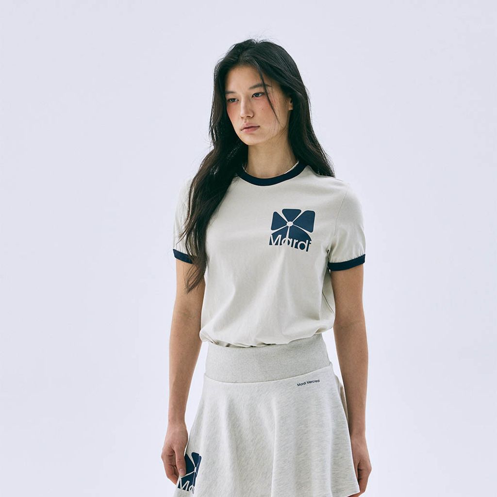 RINGER TSHIRT SQUARE FLOWERMARDI_BEIGE NAVY