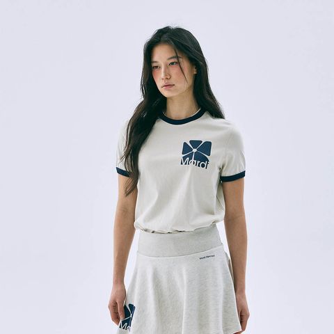 RINGER TSHIRT SQUARE FLOWERMARDI_BEIGE NAVY