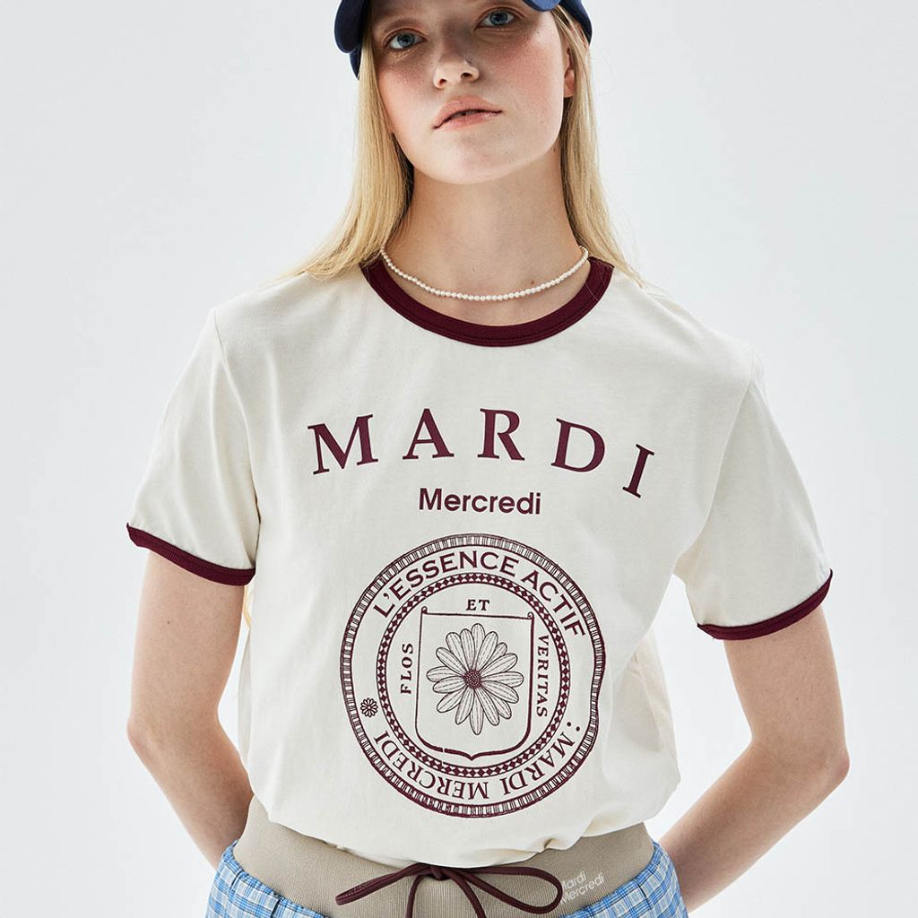 SLIM RINGER TSHIRT UNIV_CREAM BURGUNDY
