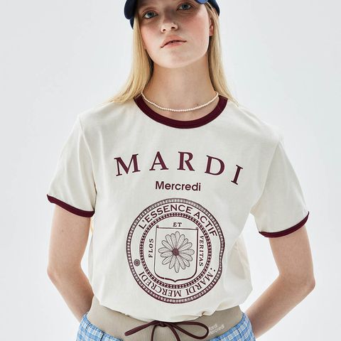 SLIM RINGER TSHIRT UNIV_CREAM BURGUNDY