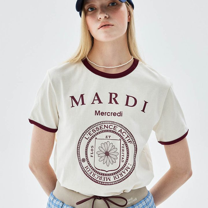 SLIM RINGER TSHIRT UNIV_CREAM BURGUNDY