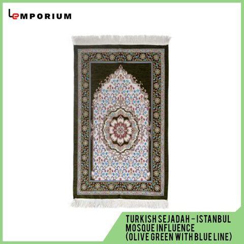 TURKISH SEJADAH - OLIVE GREEN WITH BLUE LINE.jpg