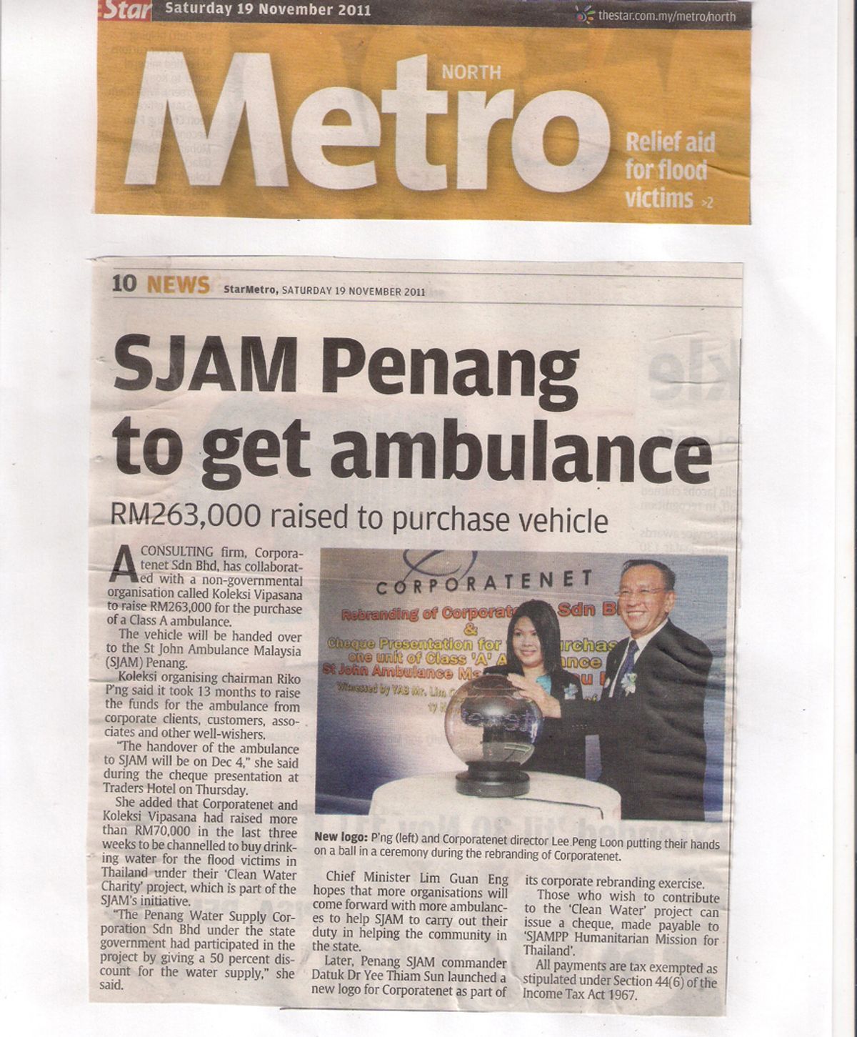 SJAM Penang~to get rm263,000.00 to purchased ambulance
