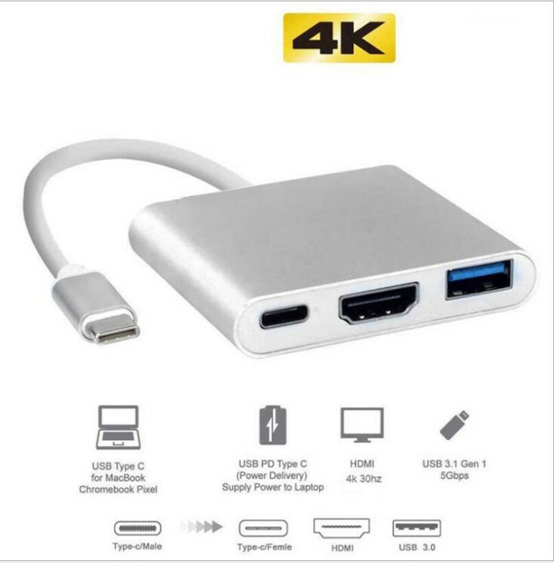 Type-C-to-HDMI USB 3.1 three-in-one converter 4K HD adapter cable