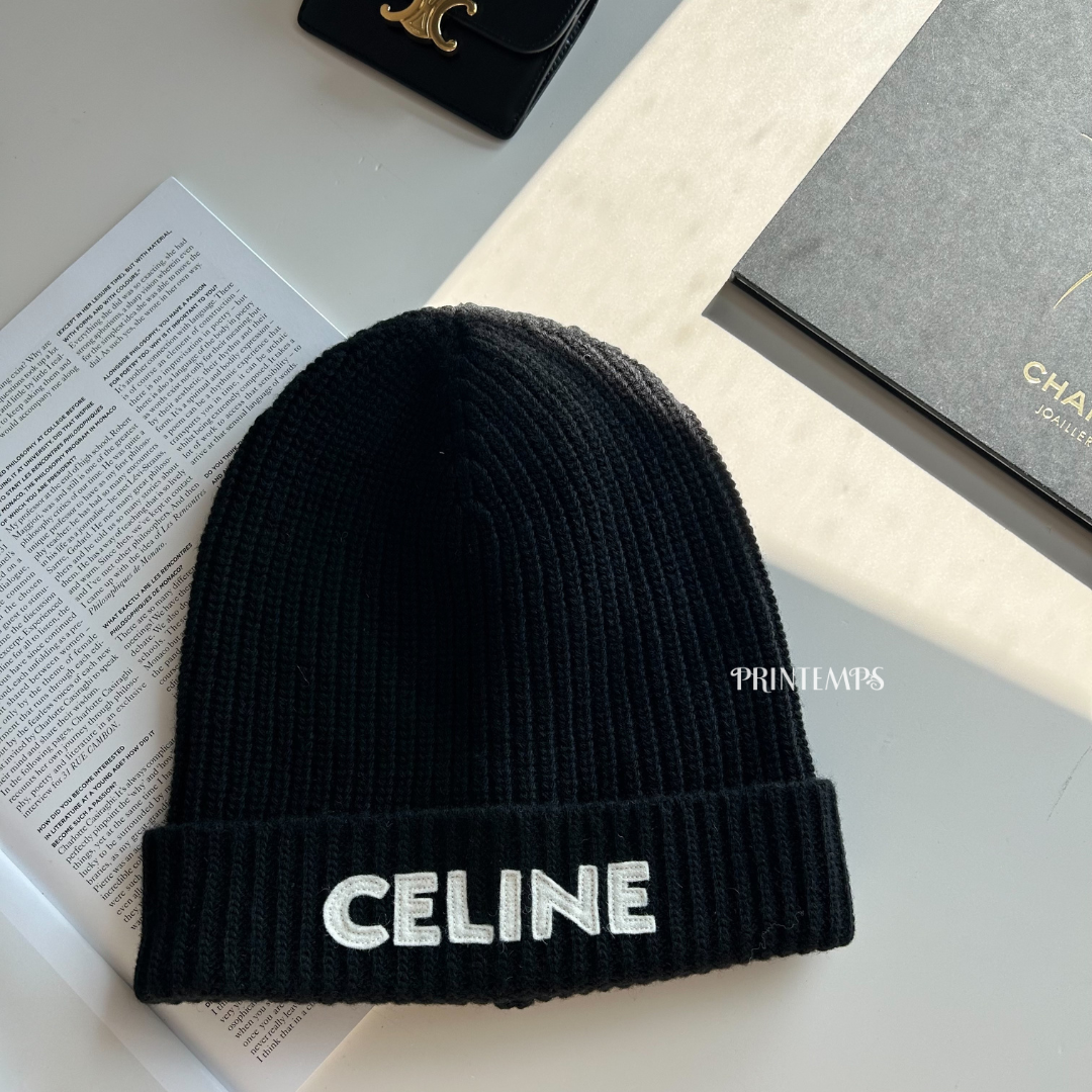 celine logo毛帽黑色 (3)