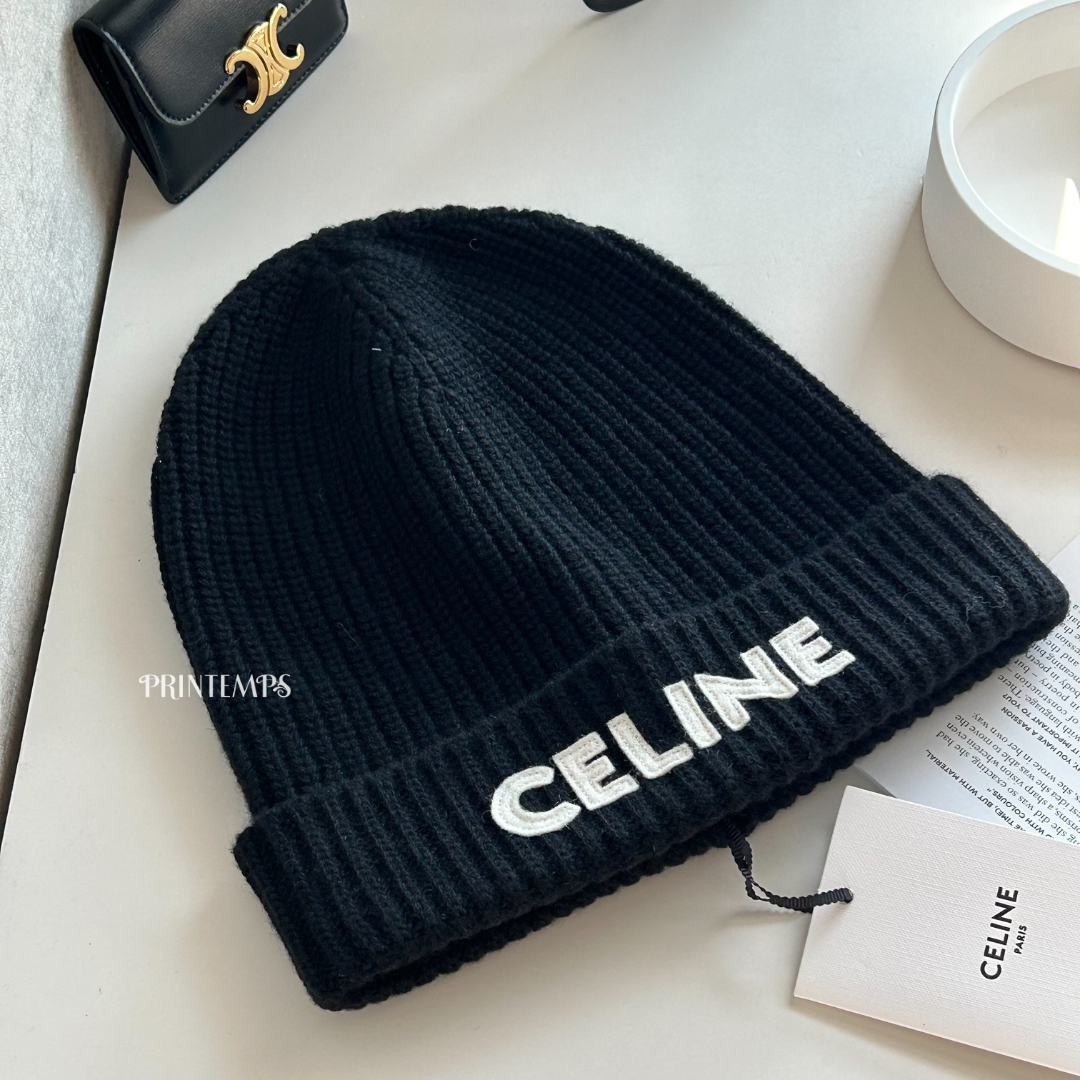 celine logo毛帽黑色 (1)