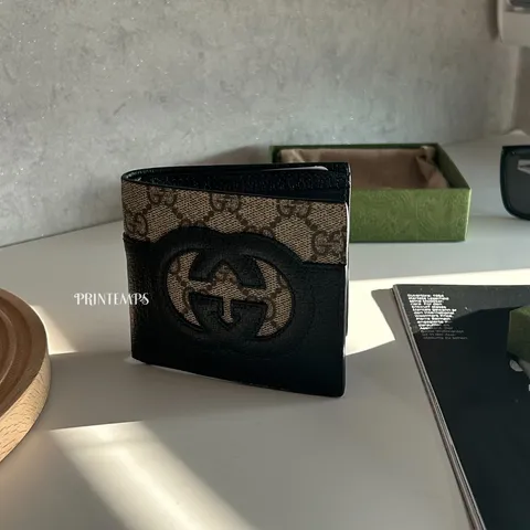 GUCCI老花拼接男短夾 (6)