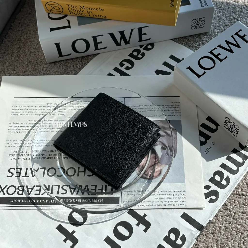 LOEWE荔枝牛皮零錢袋短夾_ 黑色(8)_0