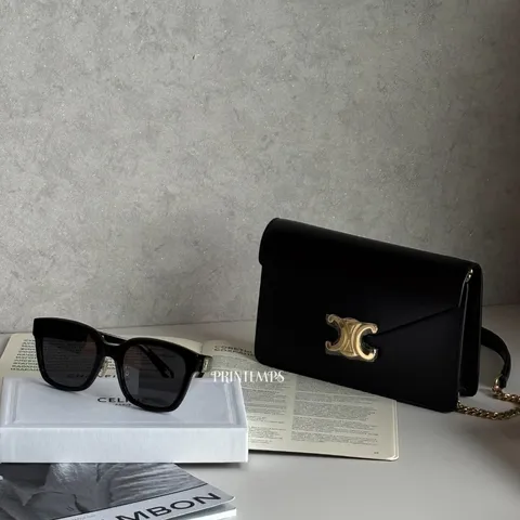 CELINE CL40222F方框凱旋LOGO墨鏡 _黑金(1)_0