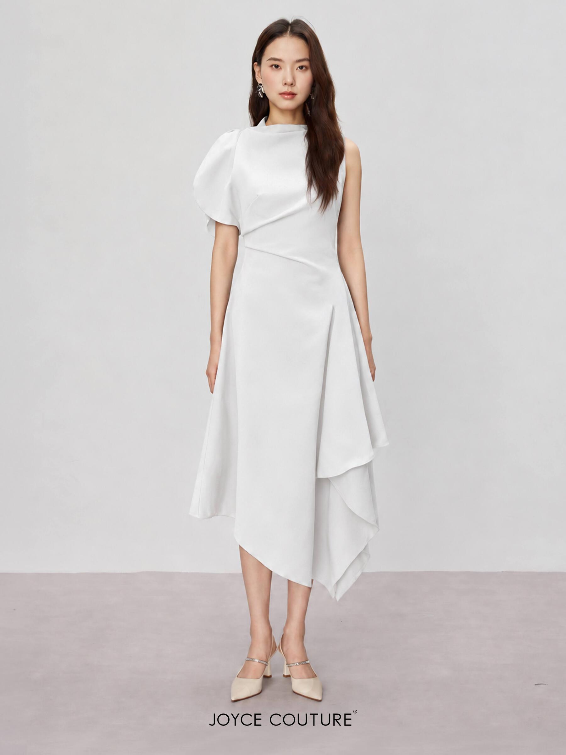 Elegant White Asymmetric Dress Portrait