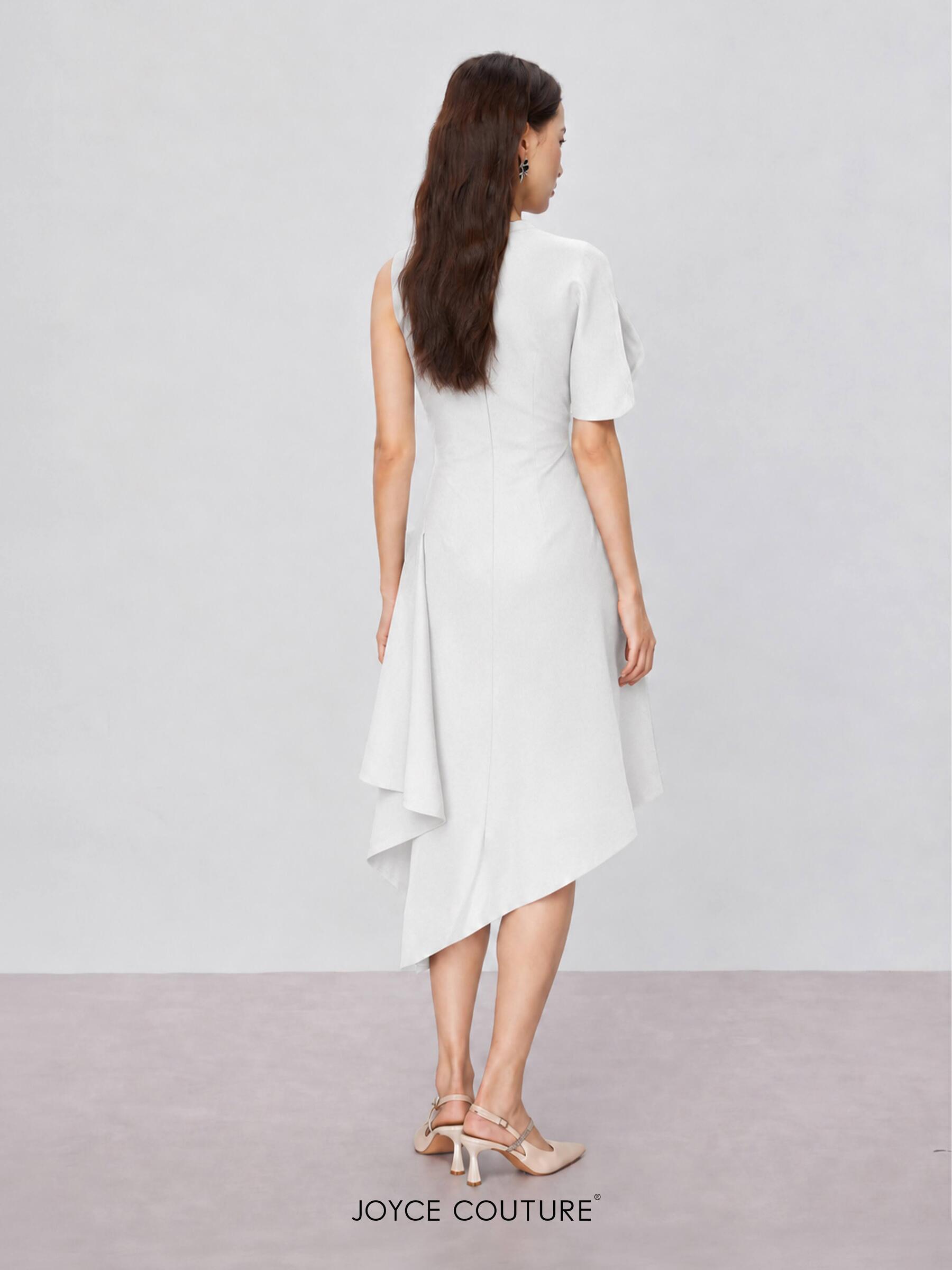 White Asymmetrical Dress Fashion Portrait