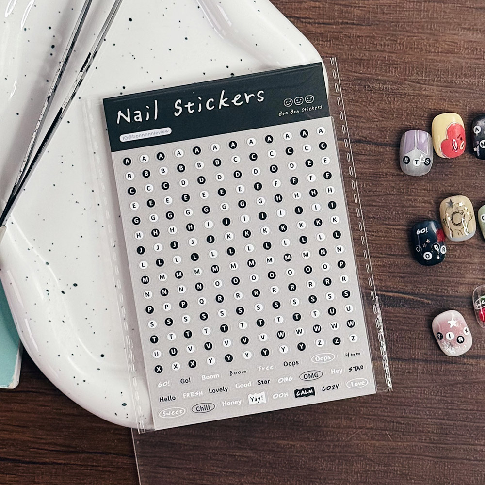 美甲貼紙_黑白字母08