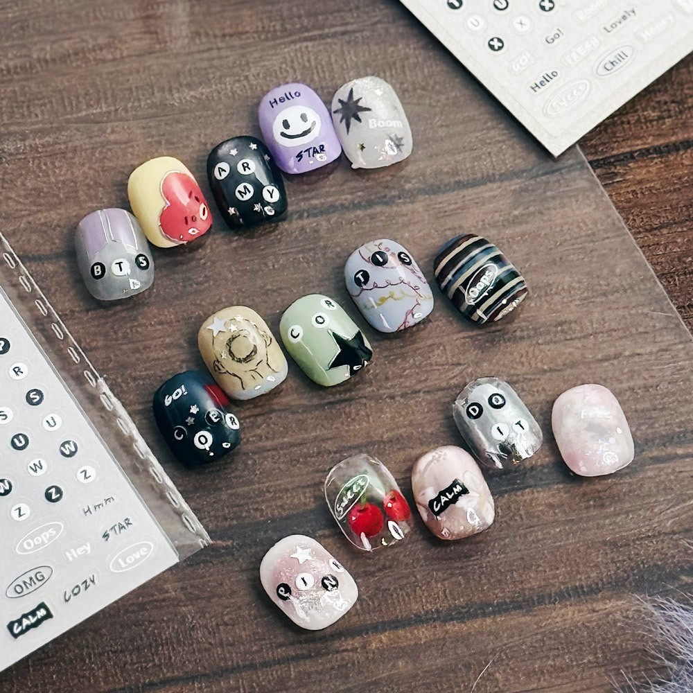 美甲貼紙_黑白字母01