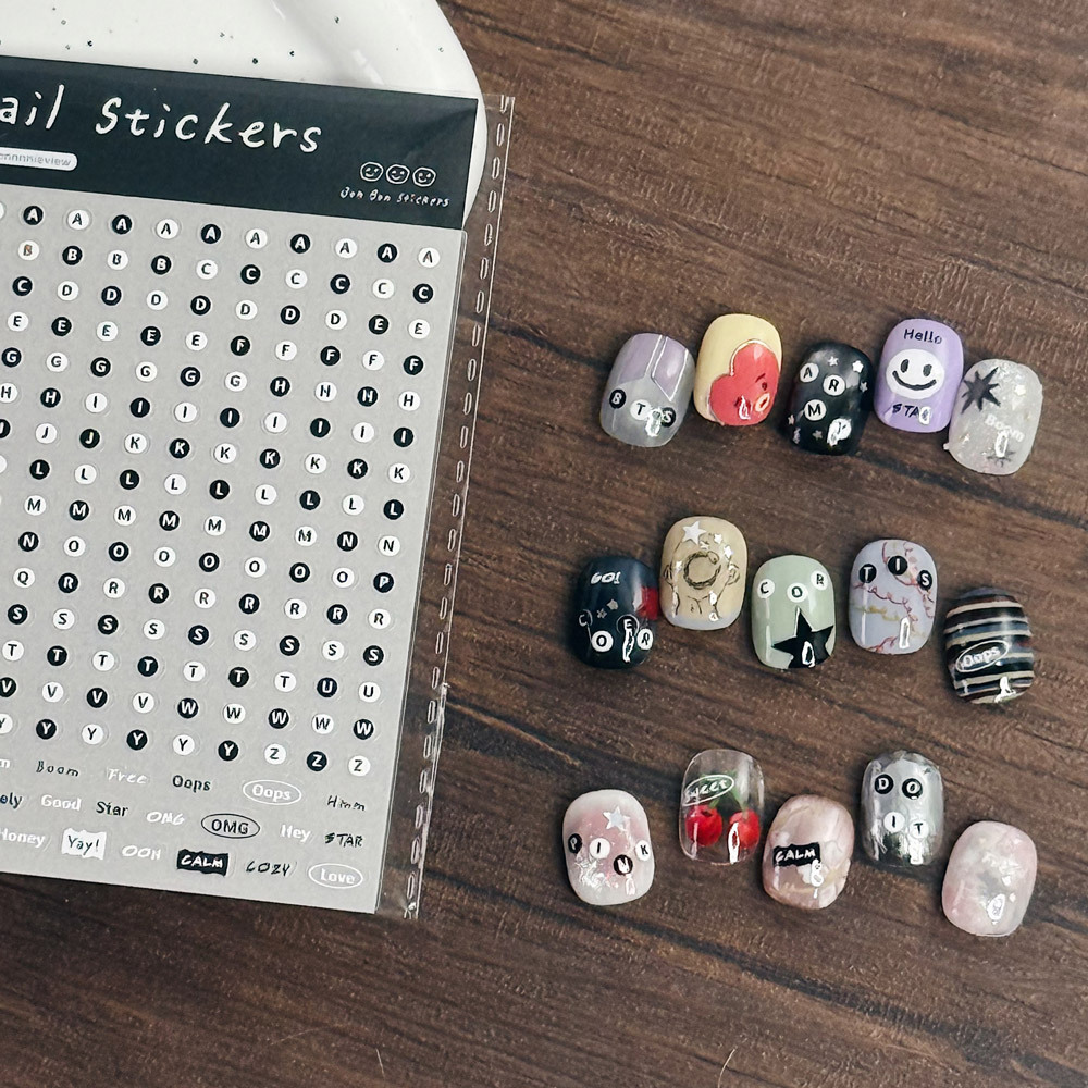 美甲貼紙_黑白字母03