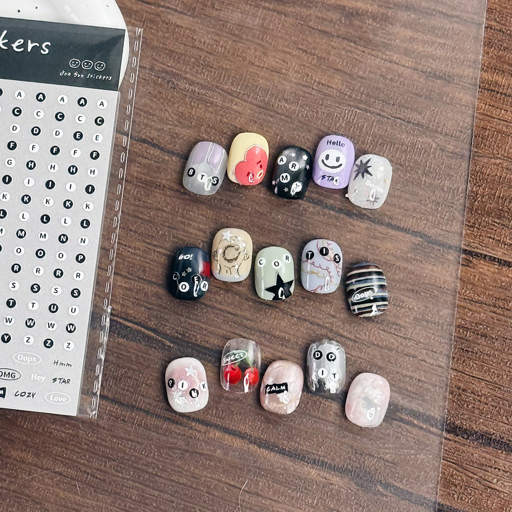 美甲貼紙_黑白字母09