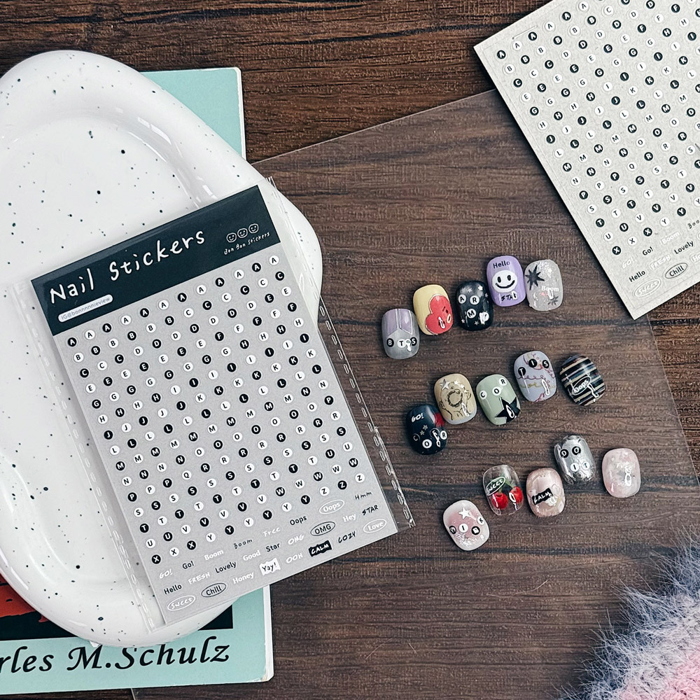 美甲貼紙_黑白字母02