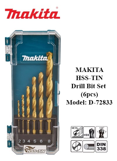 MAKITA HSS TIN Straight Shank Drill Bit Eco Set Metal 6pcs