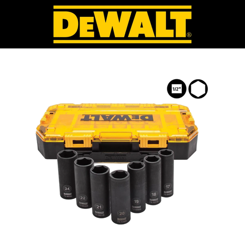 DEWALT 1/2" Dr Deep Impact Socket Set in Tough Box (MM) 7Pc - Model ...