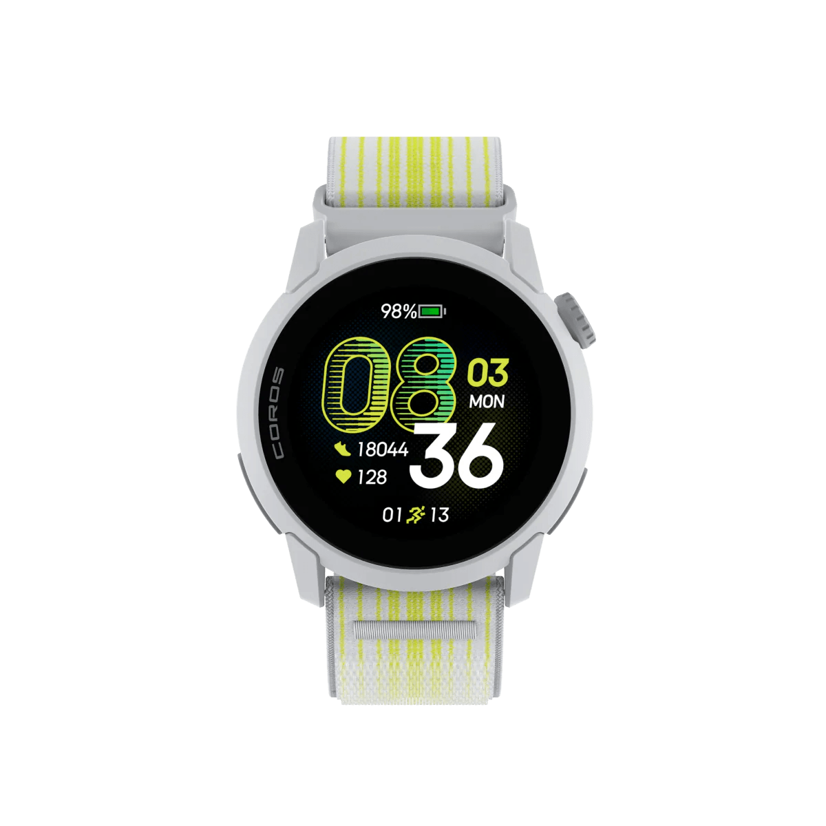 Front_view_of_the_COROSPACE_4_White_watch_with_White_Nylon_Band_1445x