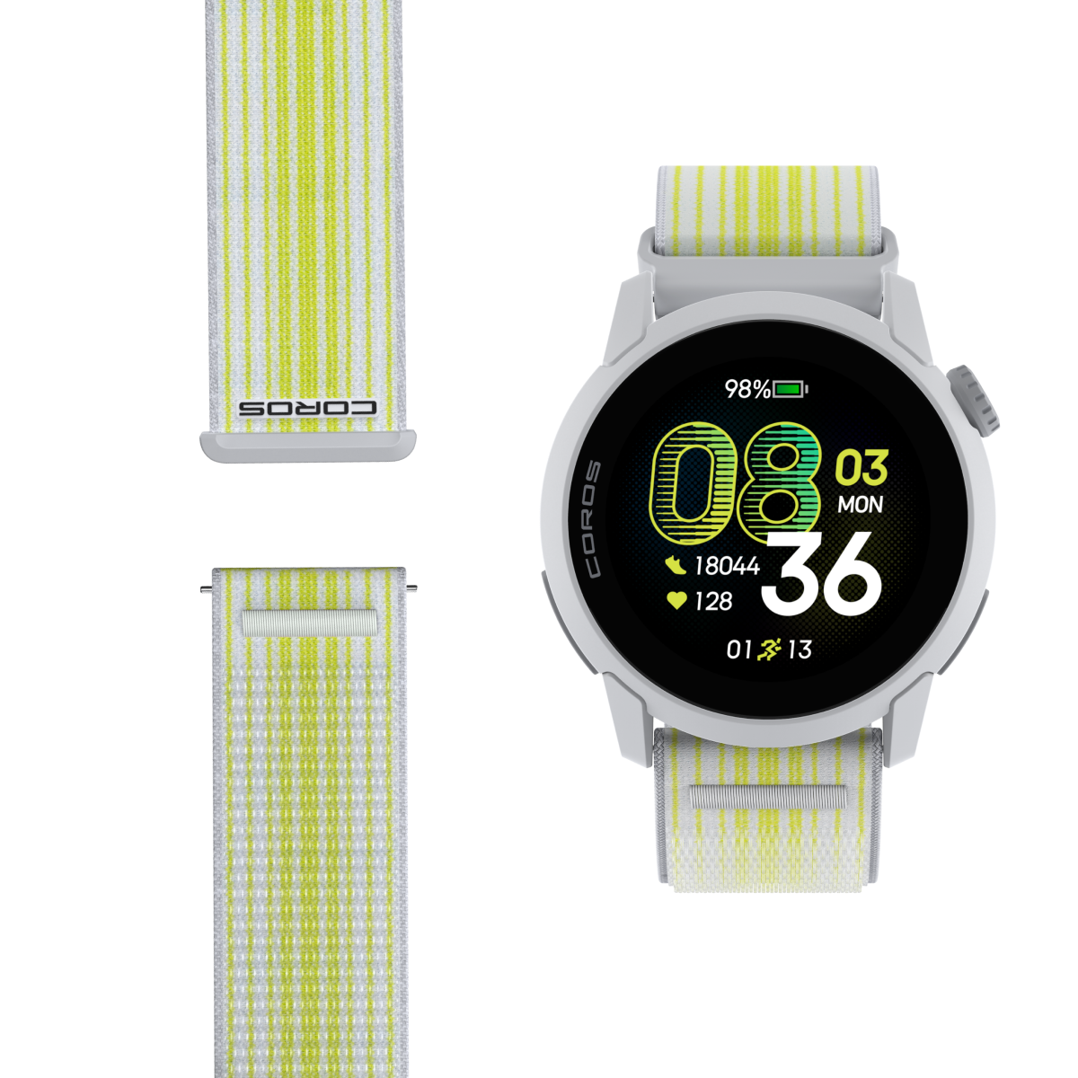Full_view_of_the_COROSPACE_4_White_watch_with_White_Nylon_Band