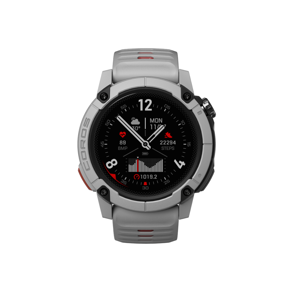 The_front_view_of_the_COROS_Nomad_Watch_in_Ash_Color