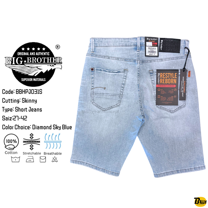 Code BBHPJ031S Cutting Skinny Type Short Jeans Saiz27-42 Color Choice Diamond Sky Blue - 2