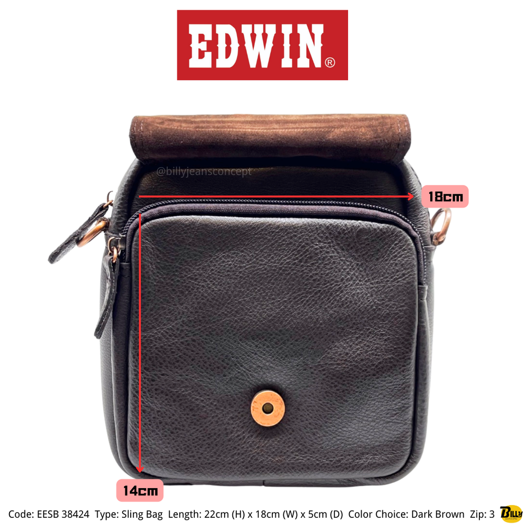 Code EESB 38423 Type Sling Bag Length 19cm (H) x 18cm (W) x 5cm (D) Color Choice Dark Brown Zip 3 - 6-1716623595873