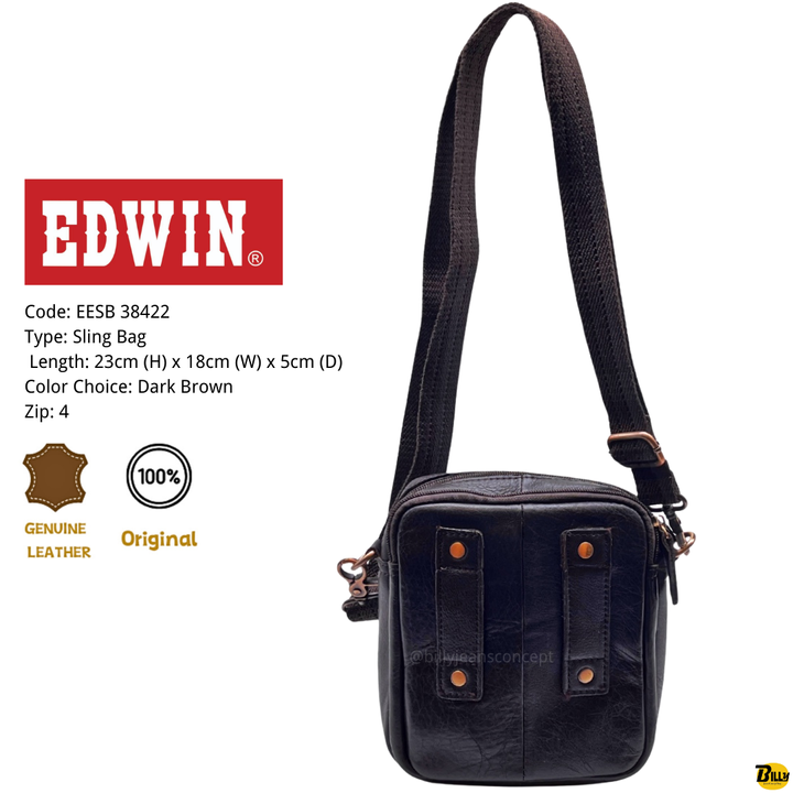 Code EESB 38423 Type Sling Bag Length 19cm (H) x 18cm (W) x 5cm (D) Color Choice Dark Brown Zip 3 - 2-1716624263389