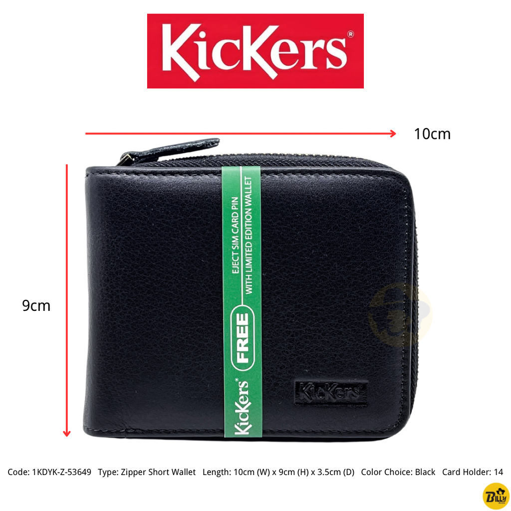KICKERS Brand Men's Genuine Leather Zipper Short Wallet KICKERS Brand Men's Genuine Leather Zipper Short Wallet