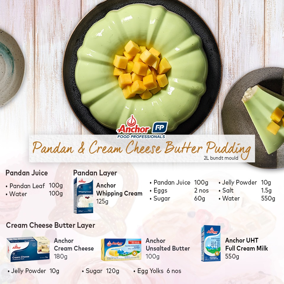 Pandan & Cream Cheese Butter Pudding