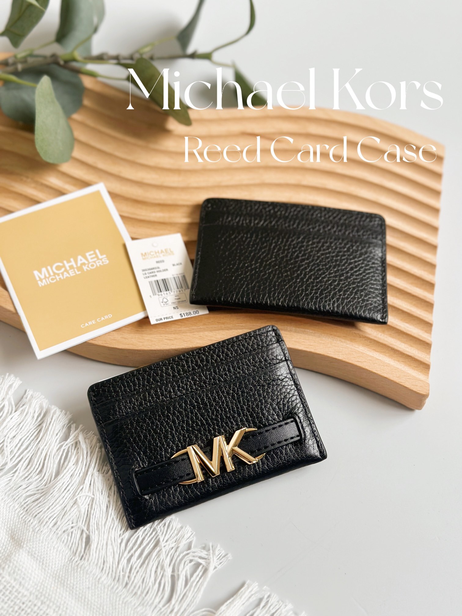Michael Kors Reed Large Card Holder Wallet MK Signature Logo Leather (Black)