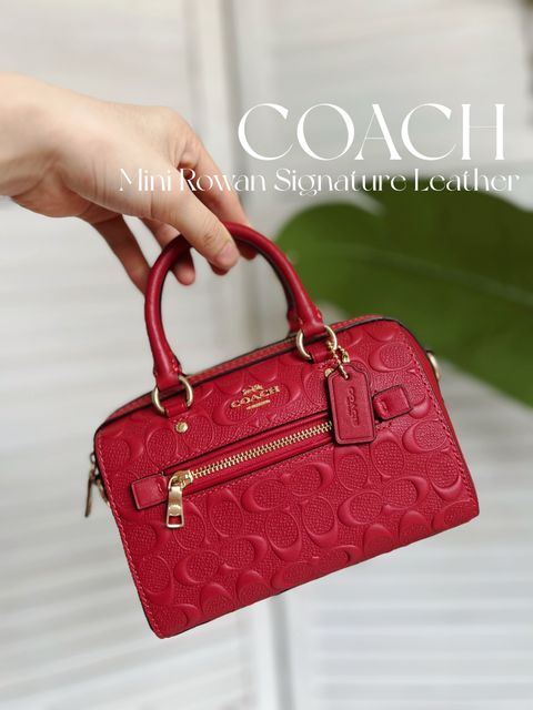 COACH Mini Rowan 1941 Red Embossed Logo Leather Crossbody Handbag