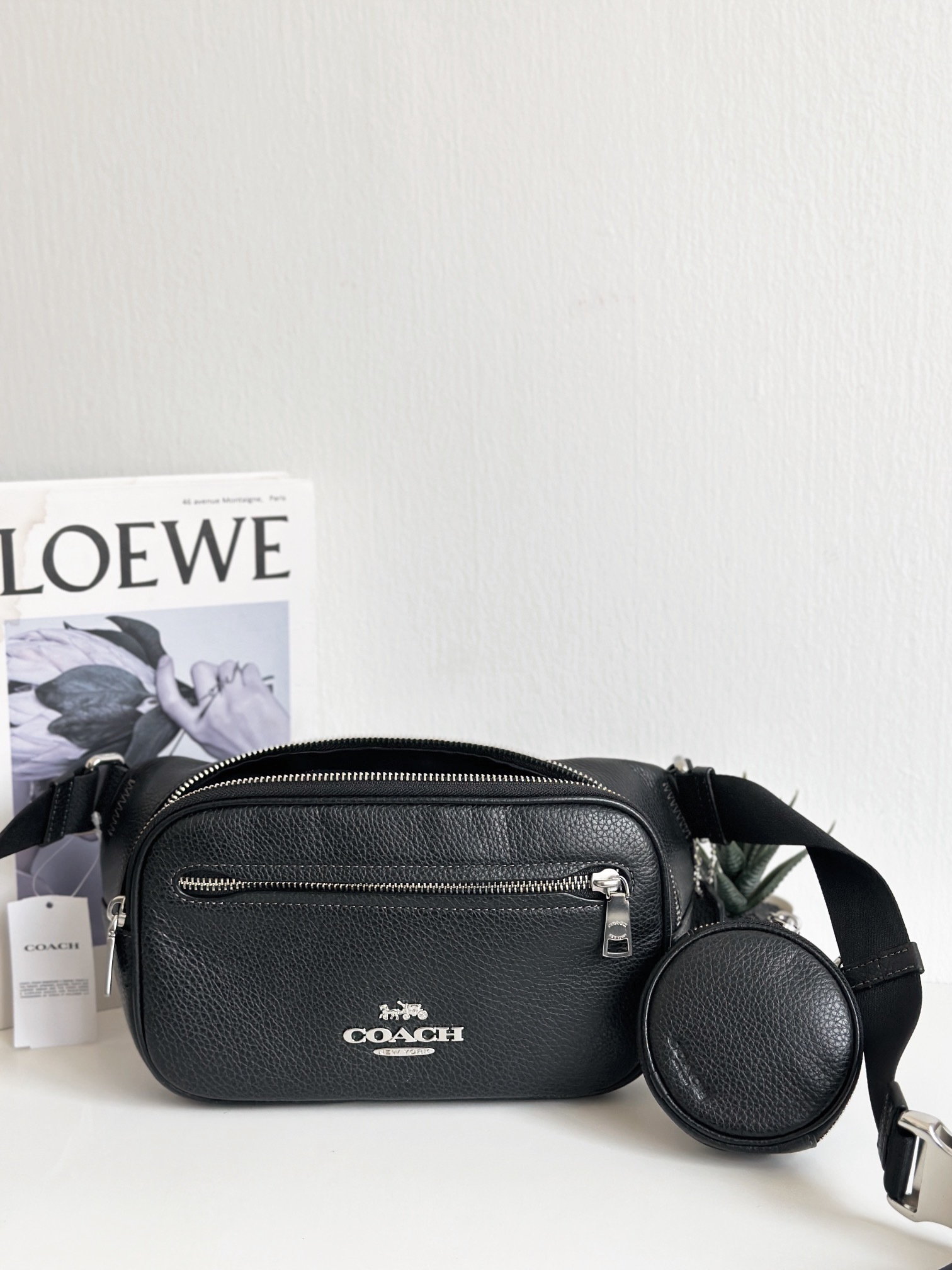 極美品☆COACH☆Elias Belt Bag CJ507 付属品完備 Coach CJ507 ELIAS BELT BAG Men's Black Pebbled Leather Bag