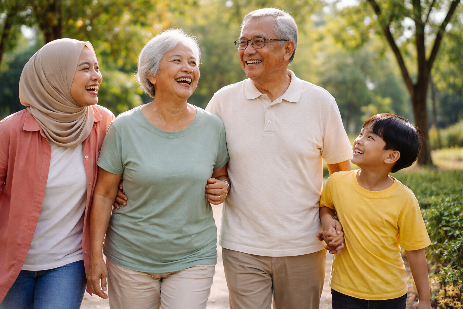 Happy older couple walking