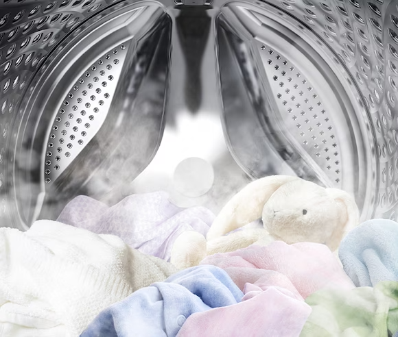 Description: Steam is dispersed inside the washing machine and soak clothes in the drum.