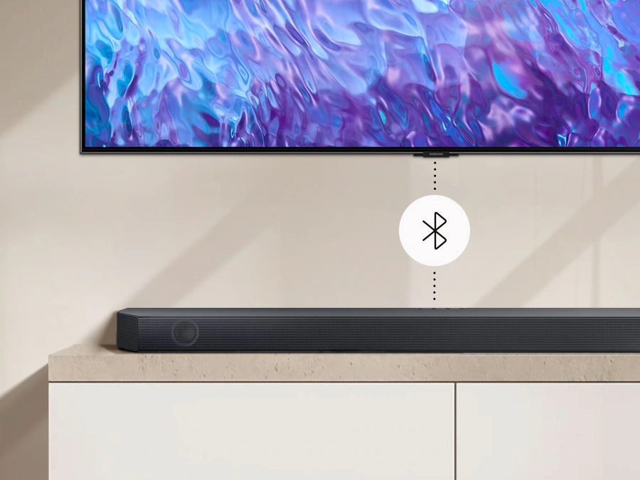 Description: Sound being played through Soundbar connected to TV with Bluetooth.