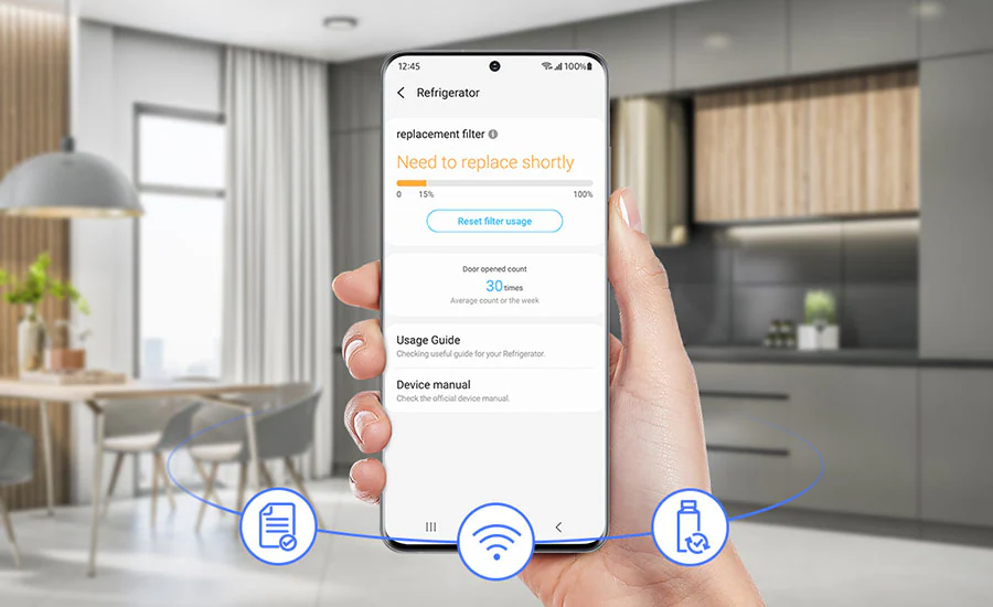 Description: You can check the filter usage and replacement cycle of refrigerator in SmartThings Homecare.