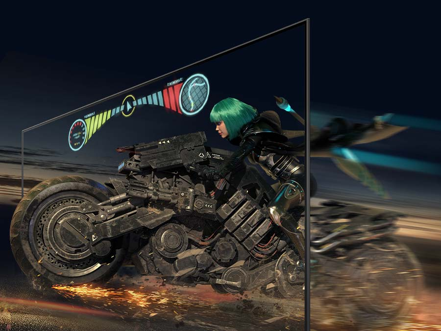 Description: A female character is riding a motorcycle through the screen smoothly resulting in clear picture.