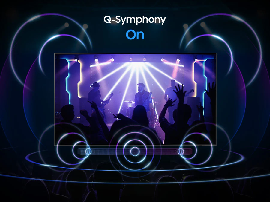 Description: Only sound from the Soundbar was activated when Q-Symphony was off, but sound from both the TV and Soundbar turned on when Q-Symphony turned on.