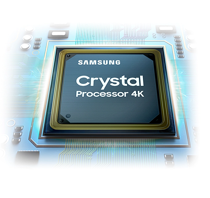 The crystal processor chip is shown. The Samsung logo as well as the Crystal Processor 4K logo can be seen on top.
