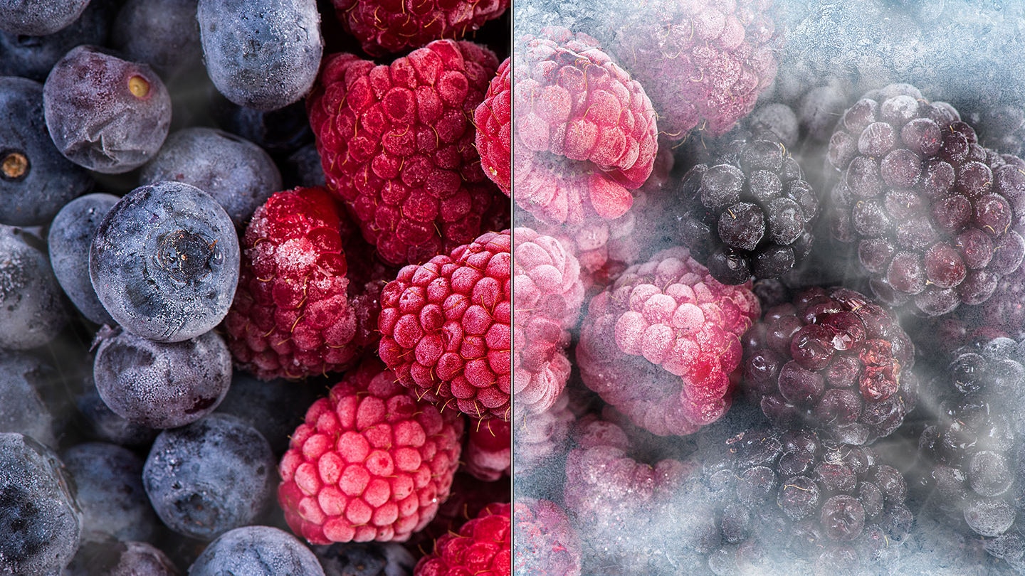 The left side berries are clean, but the right side  berries are frosted.