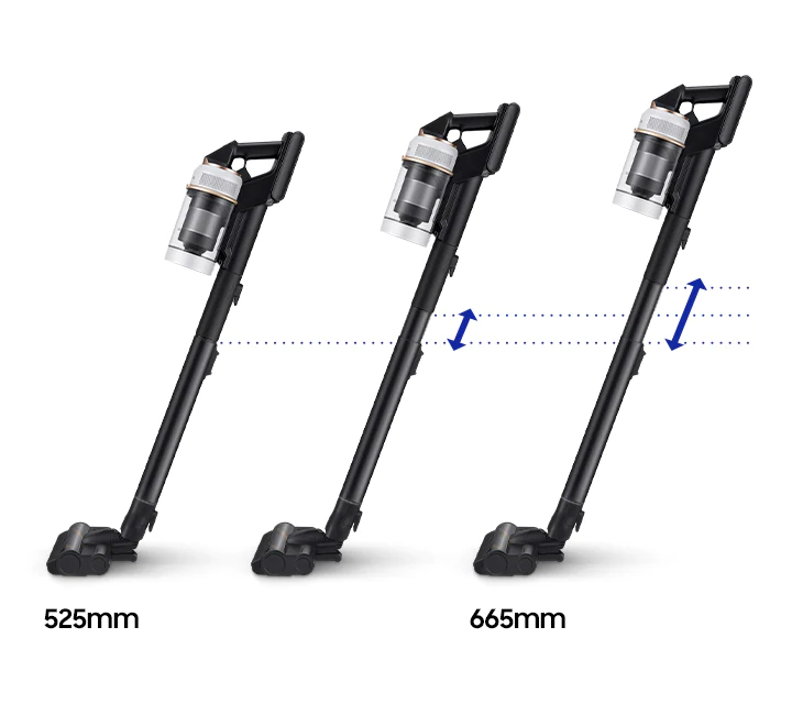 3 black Bespoke JETs stand side-by-side at different height adjustments. Arrows indicate it can be set between 525 and 665mm.