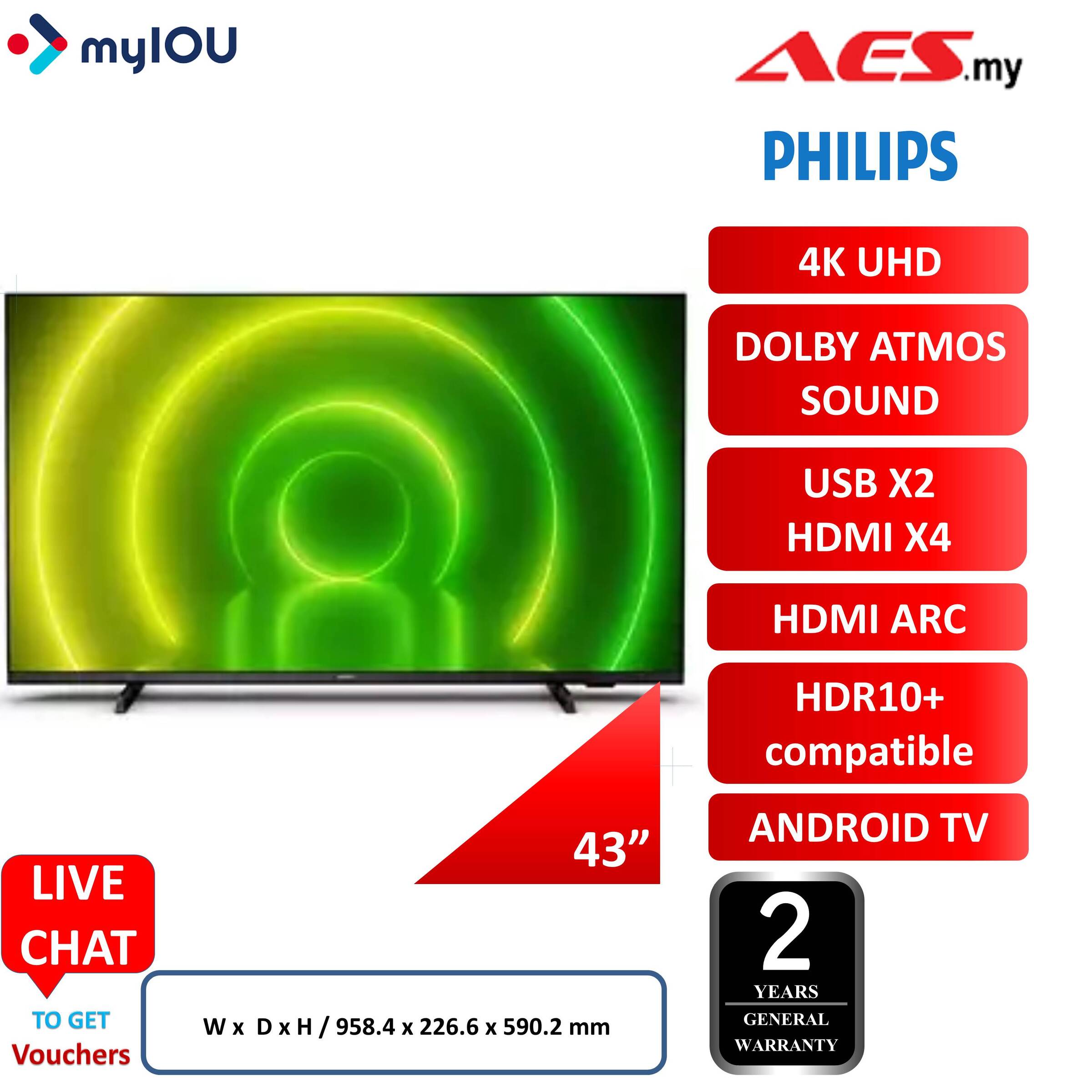 PHILIPS 43PUT7406/68 43" 4K HDR DOLBY ATMOS SOUND BT BORDERLESS ANDROID  SMART LED TV – A.E.S ELECTRICAL SUPERSTORE