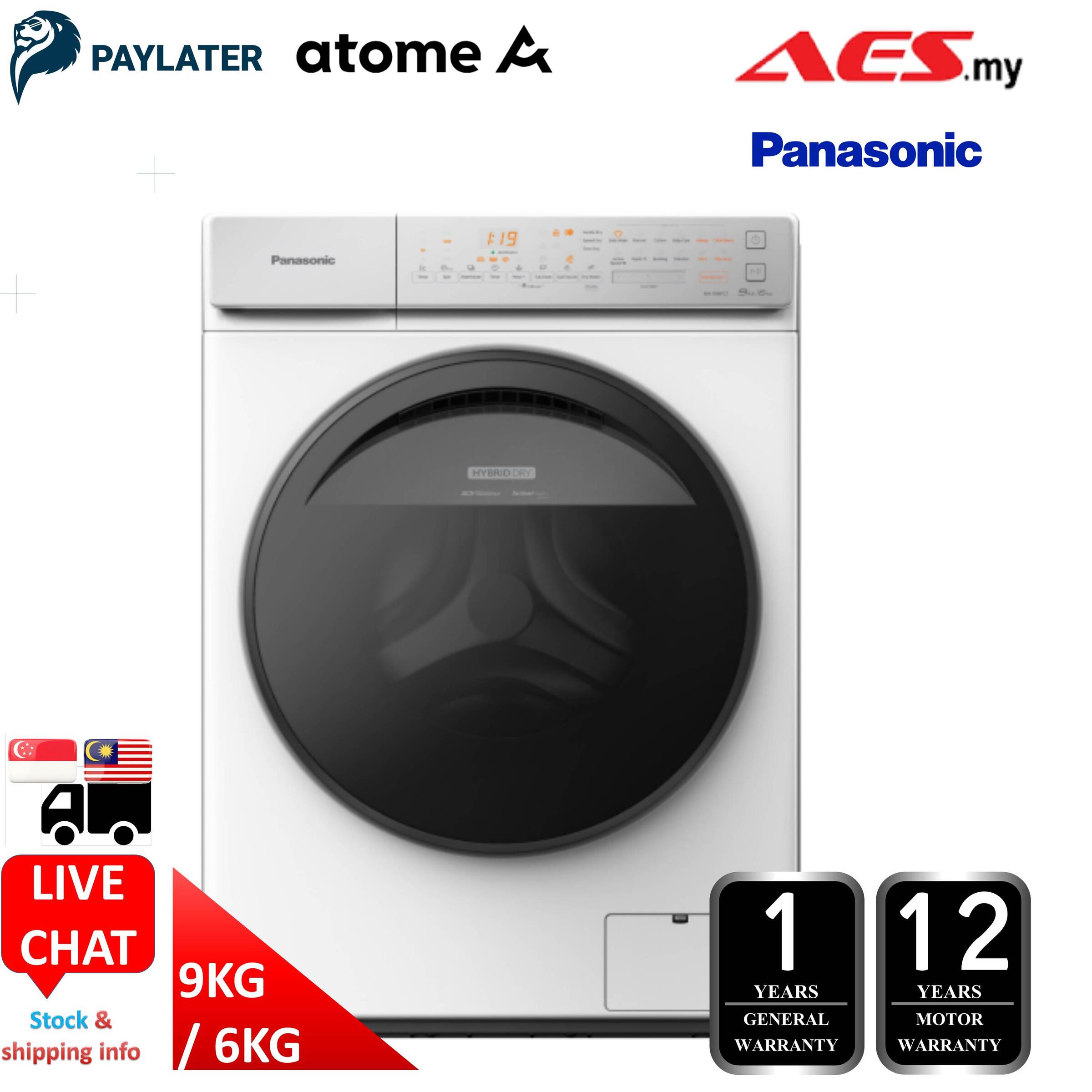 PANASONIC NA-S96FC1WMY 9.0KG WASH 6.0KG DRY STAINMASTER+ AUTO TUB